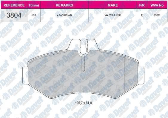 BESER 3804 Fren Balatasi Arka Wva 23021 (Volkswagen Mercedes) Vw Volt Lt35 2.8 Tdi Sprinter